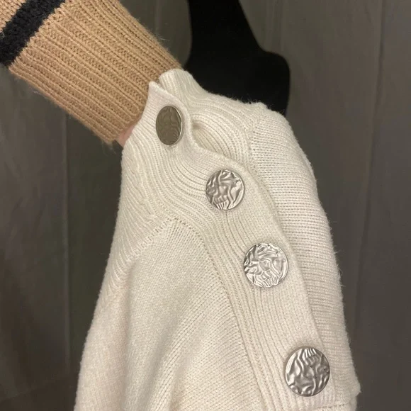 Kirundo Striped Black and White Turtleneck Sweater w/ Button Detail - Picture 6 of 7